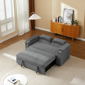 English Elm Dark Grey Convertible Loveseat Sleeper with USB Charging Port and Cup Holder Arms W588P444892