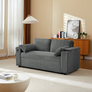 English Elm Dark Grey Convertible Loveseat Sleeper with USB Charging Port and Cup Holder Arms W588P444892
