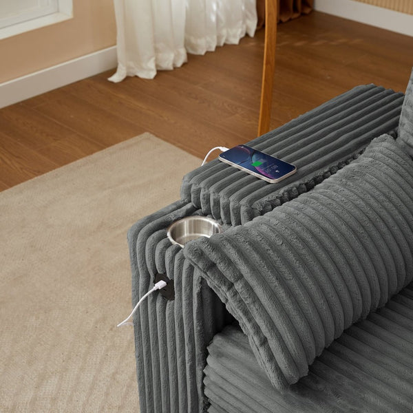 English Elm Dark Grey Convertible Loveseat Sleeper with USB Charging Port and Cup Holder Arms W588P444892