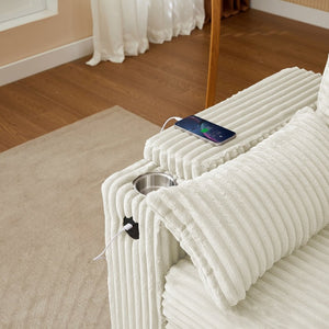 English Elm Beige Convertible Sleeper Loveseat with Storage Armrests and USB Charging Port W588P444893
