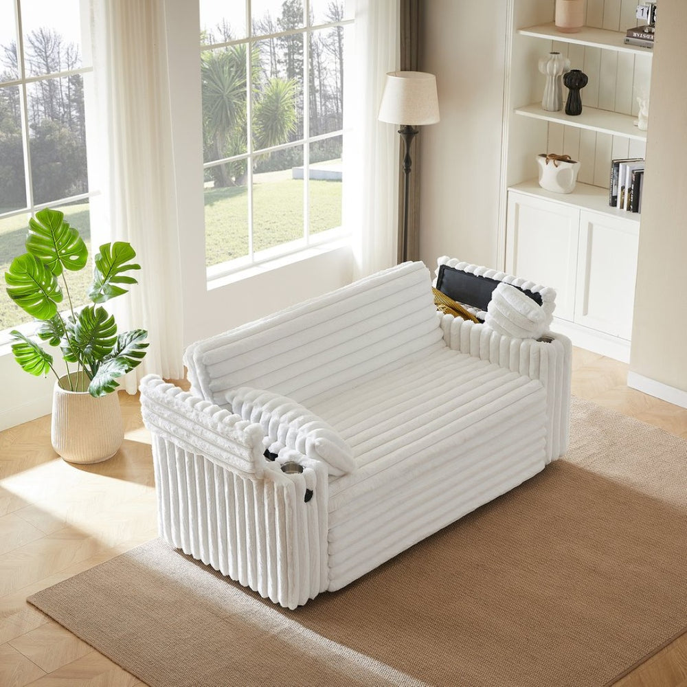 English Elm New Convertible Sleeper Loveseat with USB Charging Port and Cup Holder Armrests W588P445223