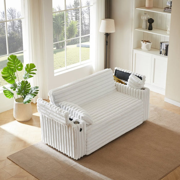 English Elm New Convertible Sleeper Loveseat with USB Charging Port and Cup Holder Armrests W588P445223