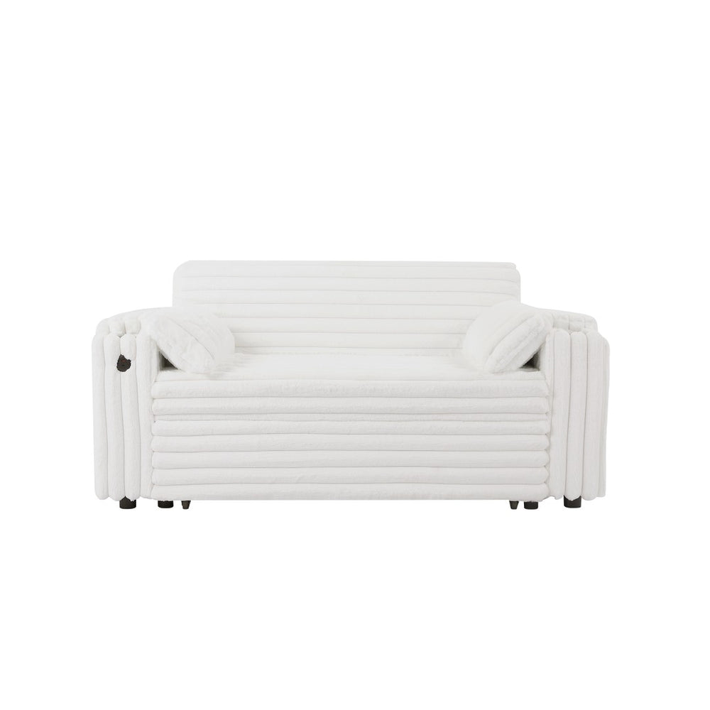 English Elm New Convertible Sleeper Loveseat with USB Charging Port and Cup Holder Armrests W588P445223