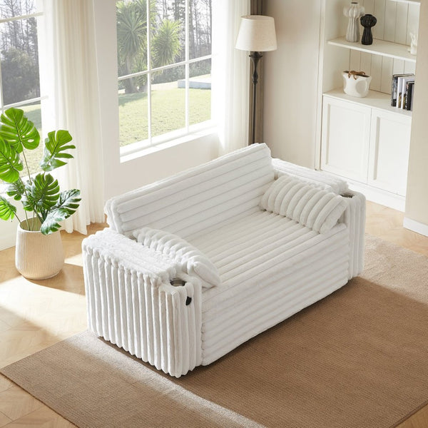 English Elm New Convertible Sleeper Loveseat with USB Charging Port and Cup Holder Armrests W588P445223