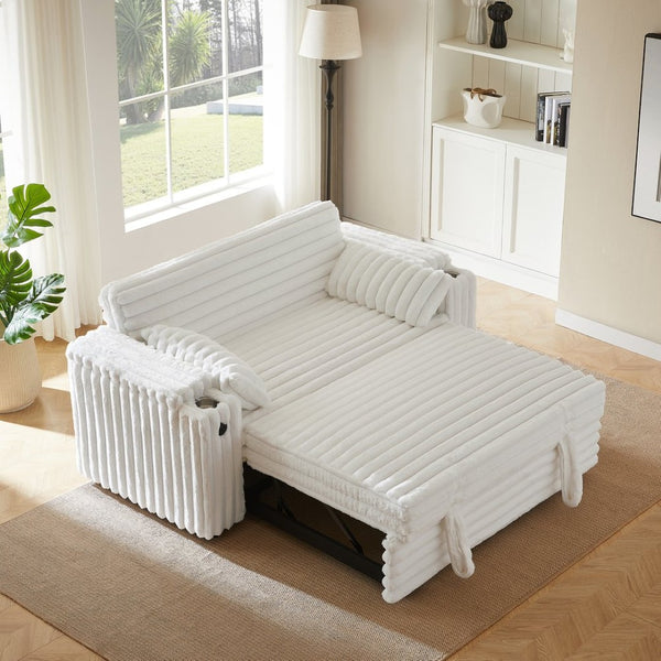 English Elm New Convertible Sleeper Loveseat with USB Charging Port and Cup Holder Armrests W588P445223