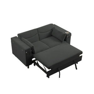 English Elm Dark Charcoal Chenille Convertible Sofa with Built-In USB Port and Attached Side Table W588S00084