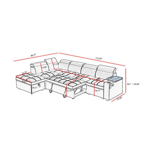 English Elm Black Tufted Fabric Sleeper Sectional with USB Charging Storage Ottoman Included W588S00095