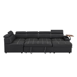 English Elm Black Tufted Fabric Sleeper Sectional with USB Charging Storage Ottoman Included W588S00095