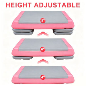 English Elm Adjustable Aerobic Step Platform with 4 Risers for Home Gym Cardio Training Pink+Grey W5916P514914