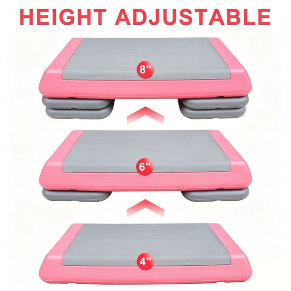 English Elm Adjustable Aerobic Step Platform with 4 Risers for Home Gym Cardio Training Pink+Grey W5916P514914
