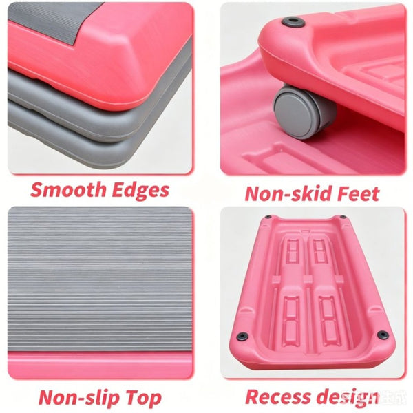 English Elm Adjustable Aerobic Step Platform with 4 Risers for Home Gym Cardio Training Pink+Grey W5916P514914