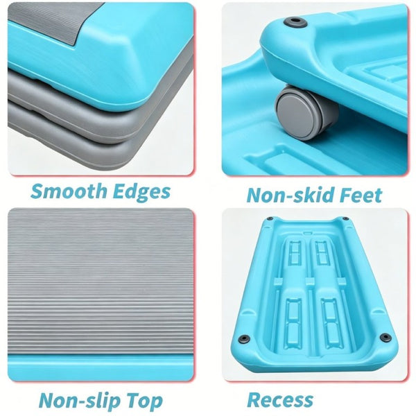English Elm Adjustable Aerobic Step Platform with 4 Risers for Home Gym Cardio Training Grey-Blue W5916P514925