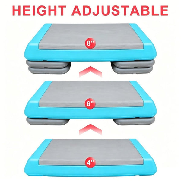 English Elm Adjustable Aerobic Step Platform with 4 Risers for Home Gym Cardio Training Grey-Blue W5916P514925