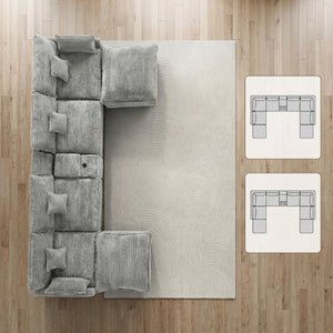 English Elm 145 Inch U-Shaped Modular Sectional Chenille Cloud Sofa with Console and USB Ports Light Grey W5939S00002