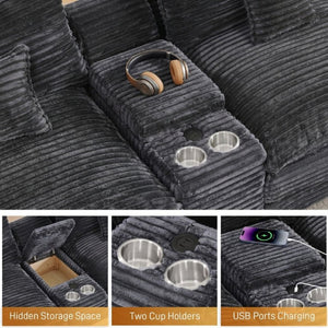 English Elm 145 Inch U-Shaped Modular Sectional Chenille Cloud Sofa with Console and USB Ports Dark Grey W5939S00003
