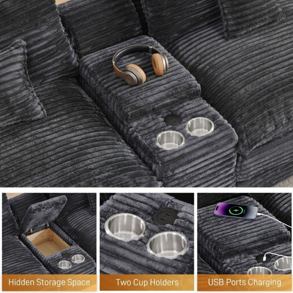 English Elm 145 Inch U-Shaped Modular Sectional Chenille Cloud Sofa with Console and USB Ports Dark Grey W5939S00003