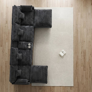 English Elm 145 Inch U-Shaped Modular Sectional Chenille Cloud Sofa with Console and USB Ports Dark Grey W5939S00003