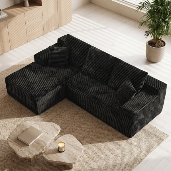 English Elm 107 Inch Modular L Shaped Sectional with Deep Memory Foam Corduroy Cloud Seating W5939S00006