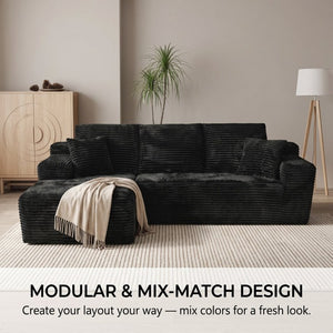 English Elm 107 Inch Modular L Shaped Sectional with Deep Memory Foam Corduroy Cloud Seating W5939S00006