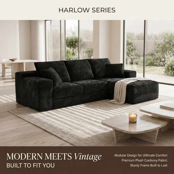English Elm 107 Inch Modular L Shaped Sectional with Deep Memory Foam Corduroy Cloud Seating W5939S00006