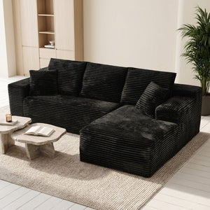 English Elm 107 Inch L Shaped Modular Sectional with Plush Corduroy Memory Foam Chaise Sofa W5939S00007