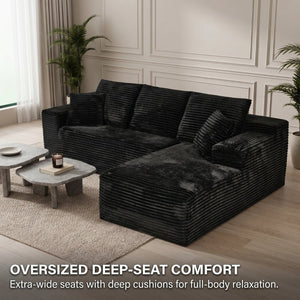 English Elm 107 Inch L Shaped Modular Sectional with Plush Corduroy Memory Foam Chaise Sofa W5939S00007