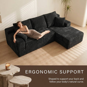 English Elm 107 Inch L Shaped Modular Sectional with Plush Corduroy Memory Foam Chaise Sofa W5939S00007
