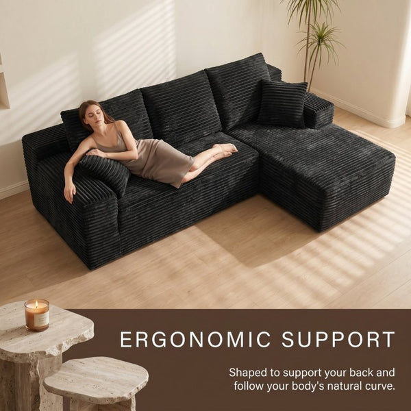 English Elm 107 Inch L Shaped Modular Sectional with Plush Corduroy Memory Foam Chaise Sofa W5939S00007