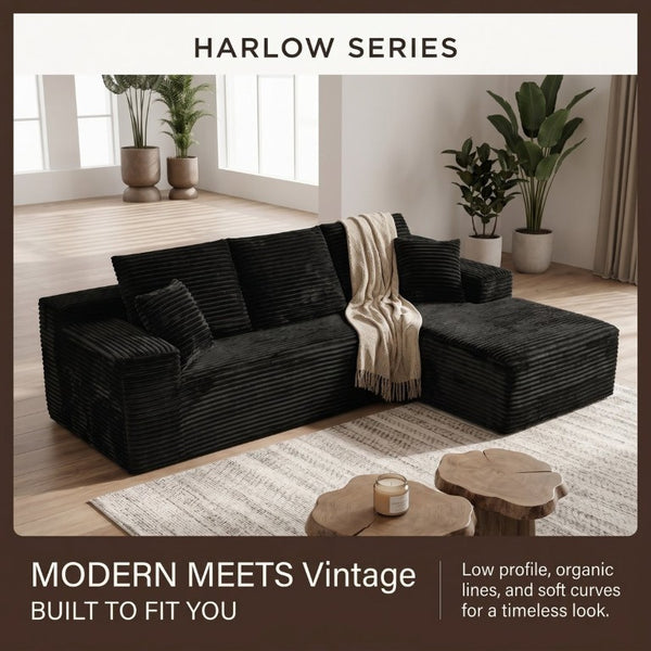 English Elm 107 Inch L Shaped Modular Sectional with Plush Corduroy Memory Foam Chaise Sofa W5939S00007