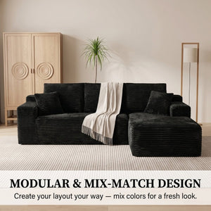 English Elm 107 Inch L Shaped Modular Sectional with Plush Corduroy Memory Foam Chaise Sofa W5939S00007