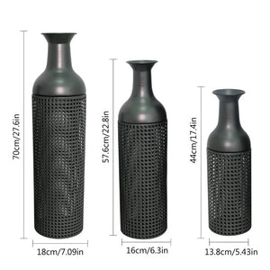 English Elm Decorative Metal Floor Vase Trio Leaf Print Cylindrical Set for Entryway Living Room W5977P521293