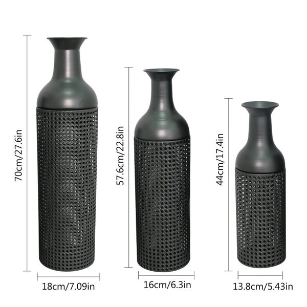 English Elm Decorative Metal Floor Vase Trio Leaf Print Cylindrical Set for Entryway Living Room W5977P521293