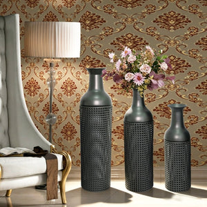 English Elm Decorative Metal Floor Vase Trio Leaf Print Cylindrical Set for Entryway Living Room W5977P521293