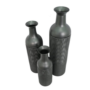 English Elm Decorative Metal Floor Vase Trio Leaf Print Cylindrical Set for Entryway Living Room W5977P521293