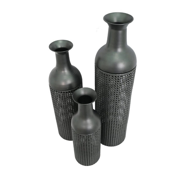 English Elm Decorative Metal Floor Vase Trio Leaf Print Cylindrical Set for Entryway Living Room W5977P521293