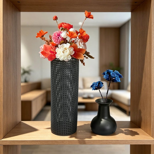 English Elm Decorative Metal Floor Vase Trio Leaf Print Cylindrical Set for Entryway Living Room W5977P521293