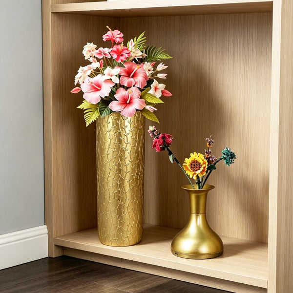 English Elm Decorative Gold Leaf Metal Floor Vase Trio Graduated Heights for Entryway Living Room W5977P521295