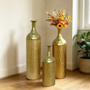 English Elm Decorative Gold Leaf Metal Floor Vase Trio Graduated Heights for Entryway Living Room W5977P521295