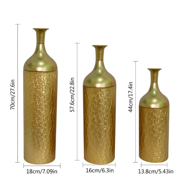 English Elm Decorative Gold Leaf Metal Floor Vase Trio Graduated Heights for Entryway Living Room W5977P521295