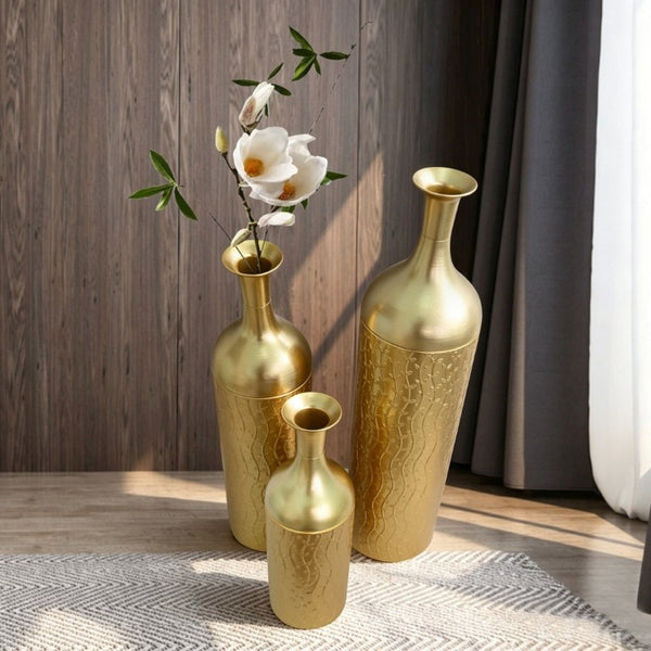 English Elm Decorative Gold Leaf Metal Floor Vase Trio Graduated Heights for Entryway Living Room W5977P521295
