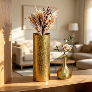 English Elm Decorative Gold Leaf Metal Floor Vase Trio Graduated Heights for Entryway Living Room W5977P521295