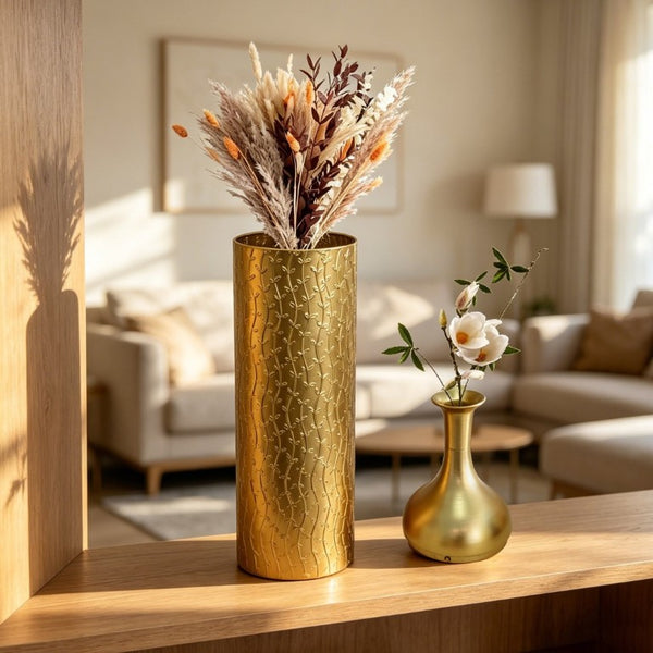English Elm Decorative Gold Leaf Metal Floor Vase Trio Graduated Heights for Entryway Living Room W5977P521295