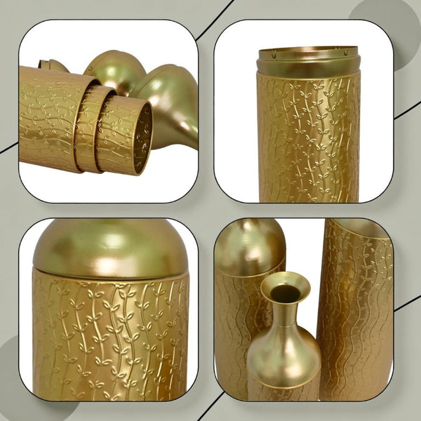 English Elm Decorative Gold Leaf Metal Floor Vase Trio Graduated Heights for Entryway Living Room W5977P521295
