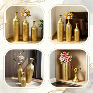 English Elm Decorative Gold Leaf Metal Floor Vase Trio Graduated Heights for Entryway Living Room W5977P521295