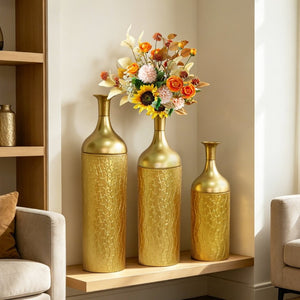 English Elm Decorative Gold Leaf Metal Floor Vase Trio Graduated Heights for Entryway Living Room W5977P521295