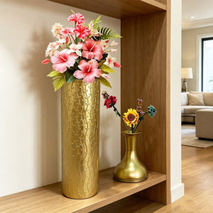 English Elm Decorative Gold Leaf Metal Floor Vase Trio Graduated Heights for Entryway Living Room W5977P521295