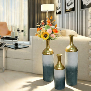 English Elm Decorative Metal Floor Vase Trio Gold Leaf Antique Finish Tall Entryway Statement Set W5977P521296