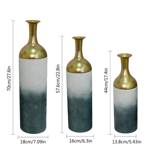 English Elm Decorative Metal Floor Vase Trio Gold Leaf Antique Finish Tall Entryway Statement Set W5977P521296