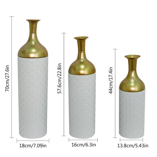 English Elm Decorative Floor Vase Set of 3 White Metal with Hand Applied Gold Leaf Pattern W5977P521297