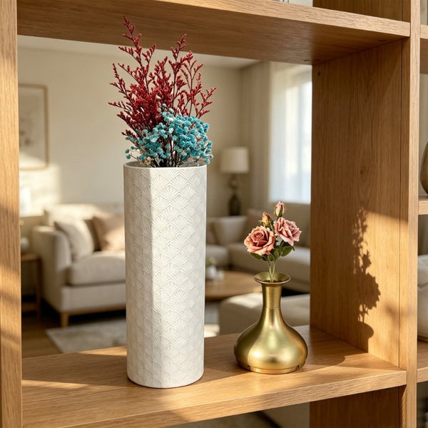 English Elm Decorative Floor Vase Set of 3 White Metal with Hand Applied Gold Leaf Pattern W5977P521297